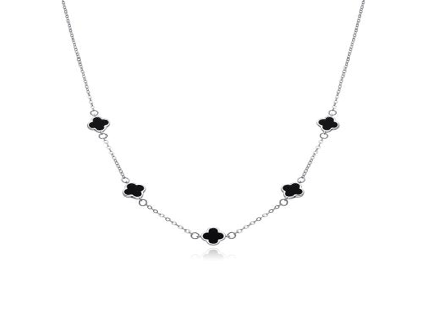 Stříbrný náhrdelník VC s onyxem 42+3cm